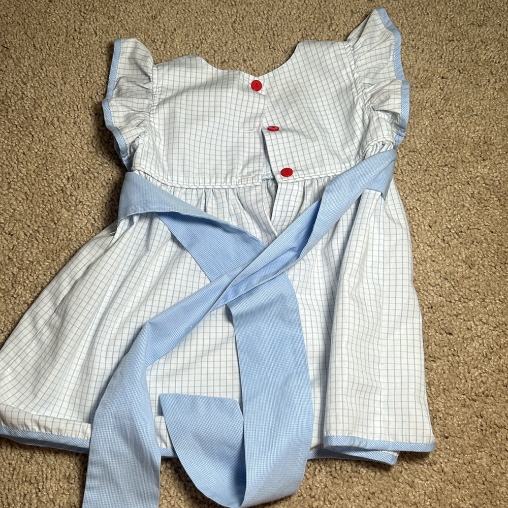 Light Blue Check Smocked Sailboat Kids Dress - Picture 2 of 2